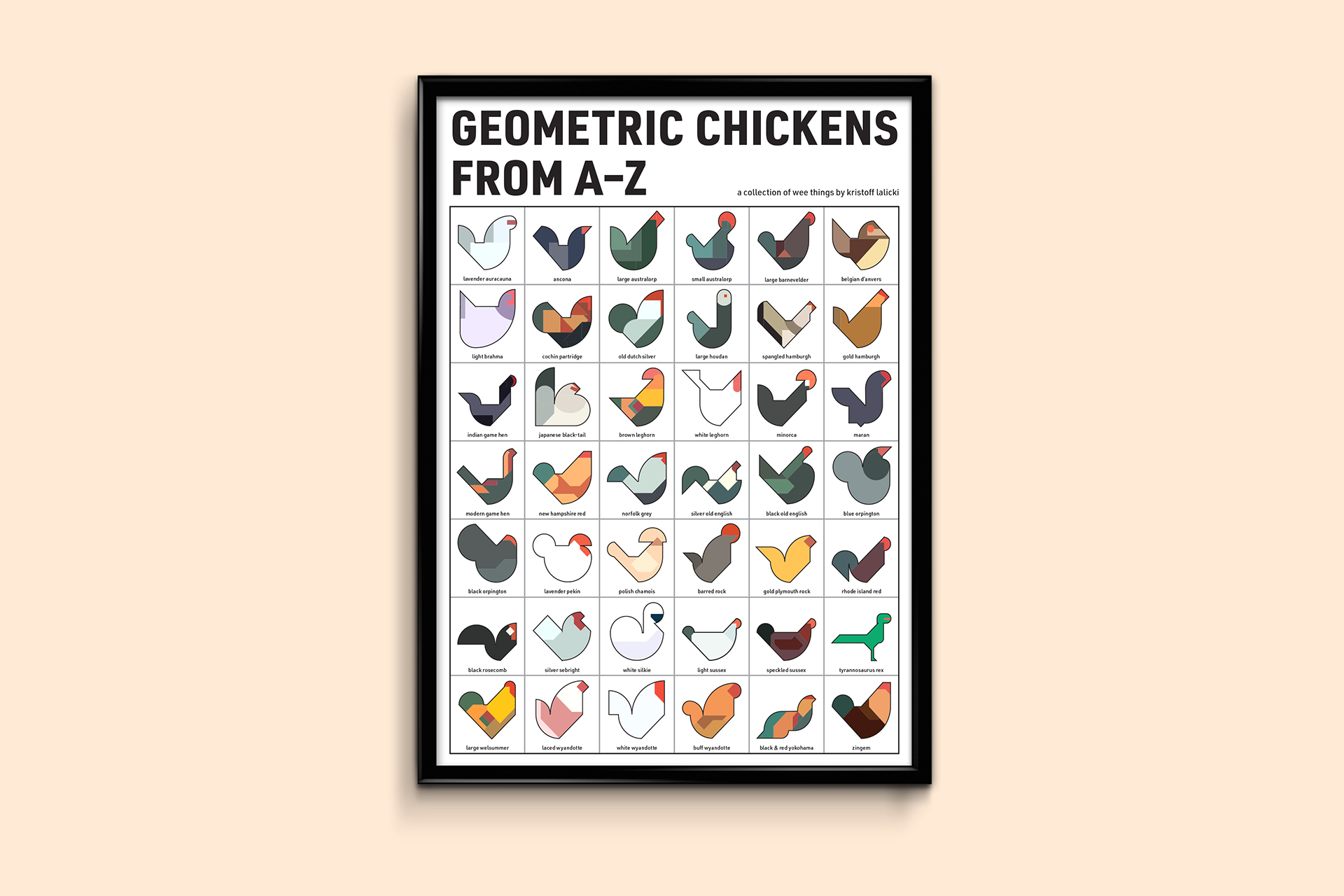 poster of geometric chickens from A to Z